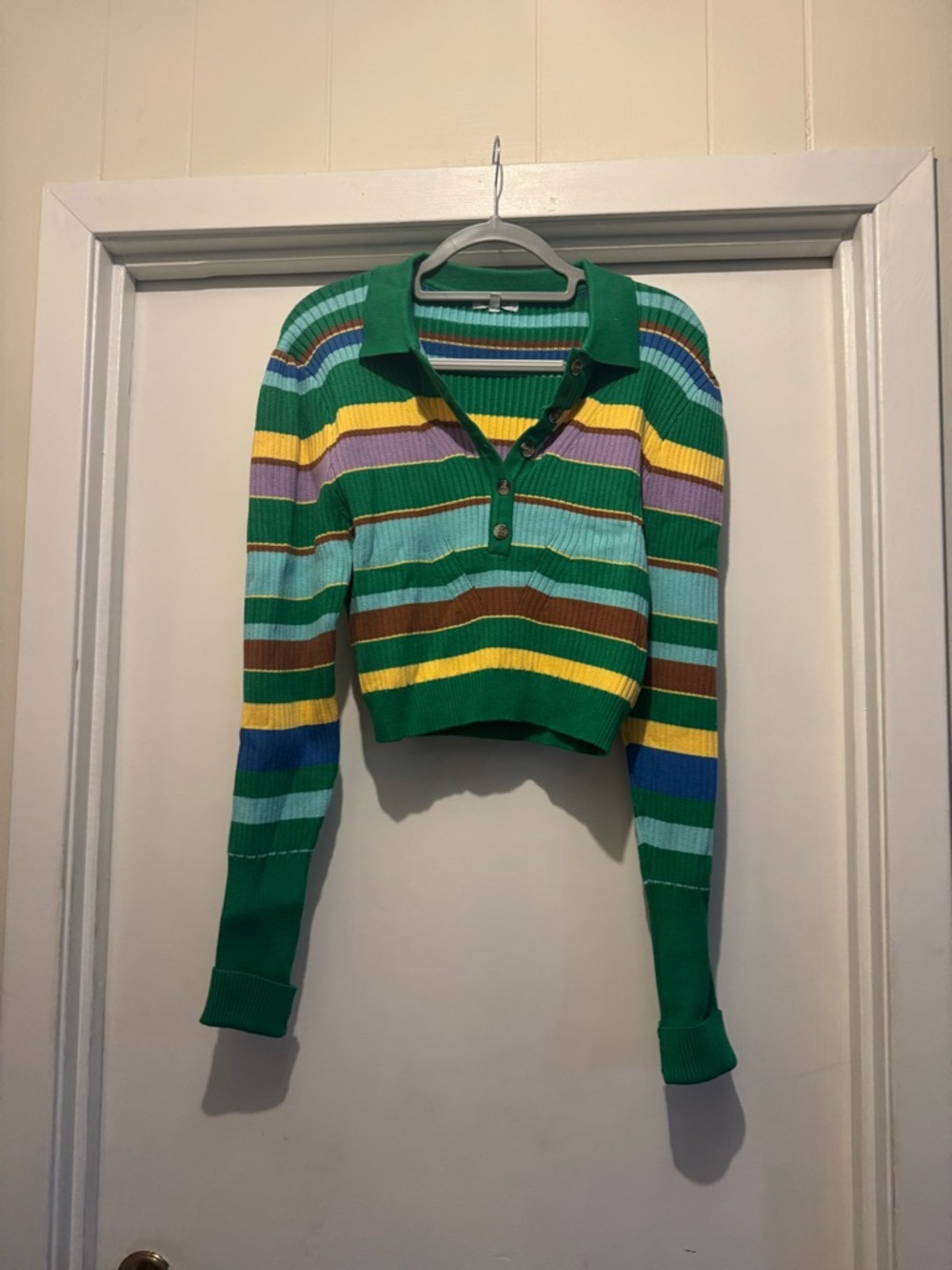 white birch Green Multi-Color Striped Polo Knit
